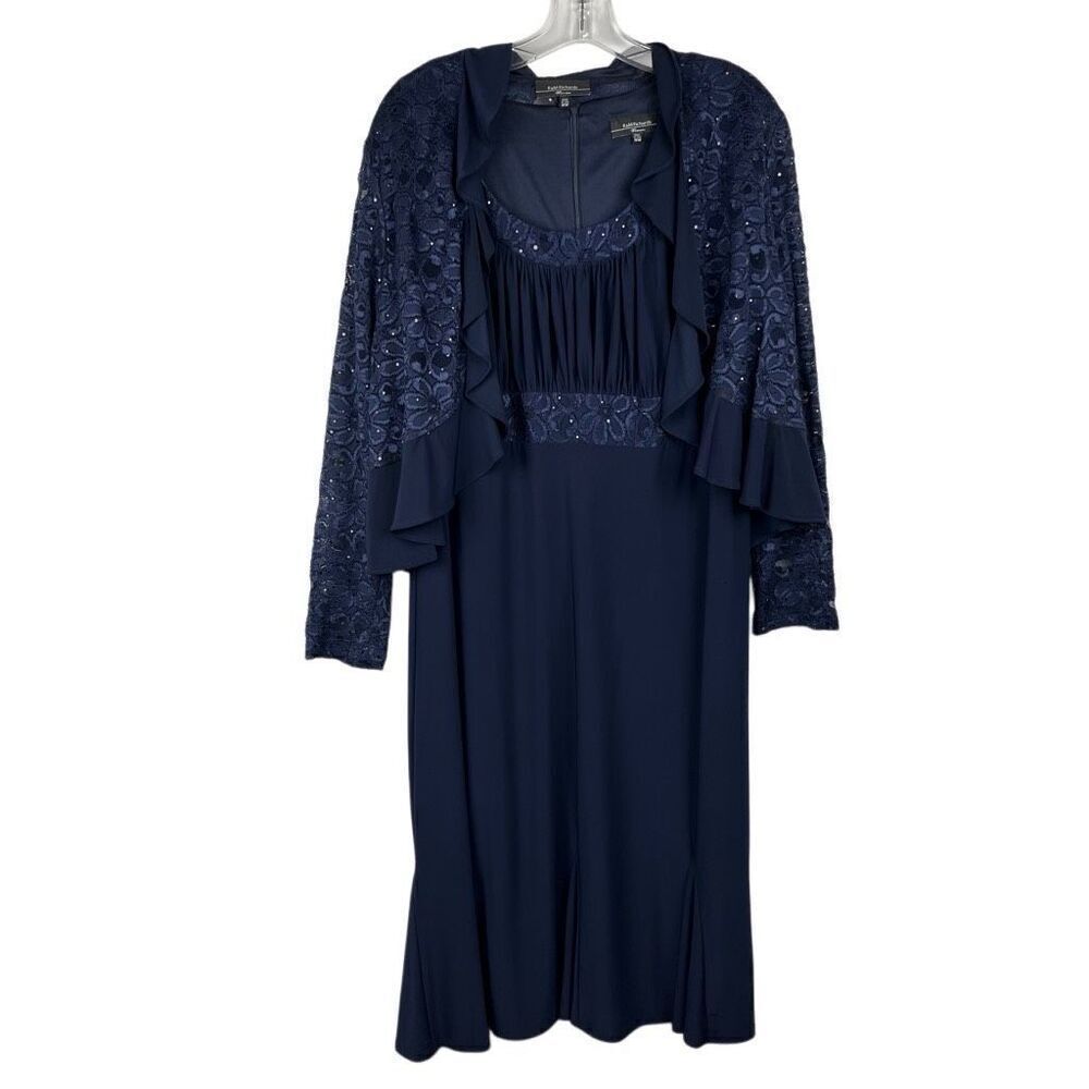 R & M Richards Navy 2-piece Dress Lace Jacket 18W